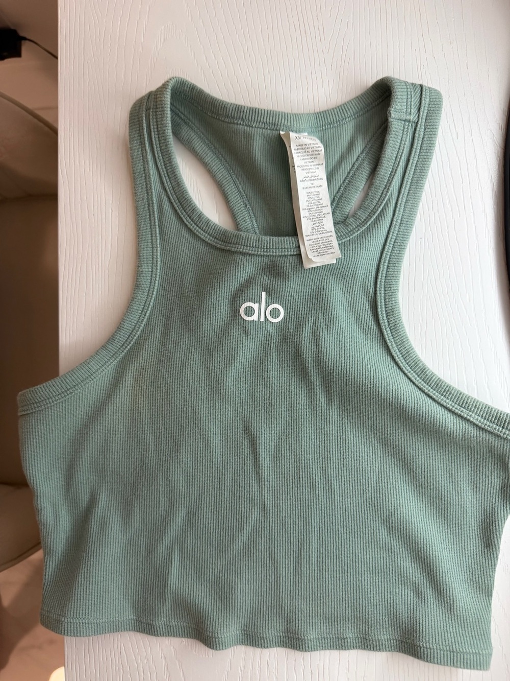 ALO Yoga Ribbed Racerback Crop Tank — Sage Green